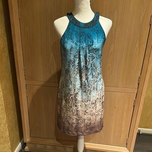 Blue and Brown Sleeveless Dress